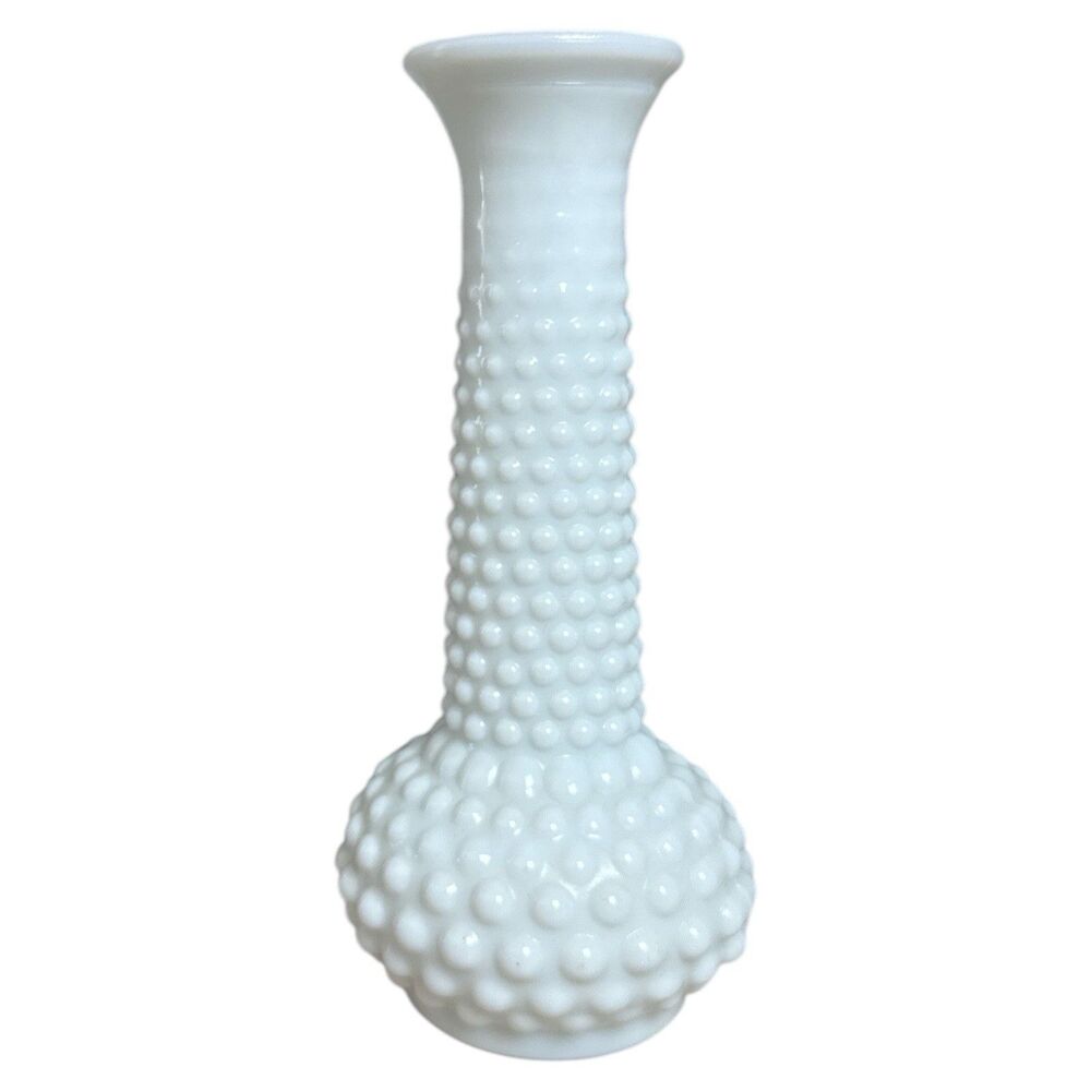 E.O. Brody White Milk Glass Hobnail Vase M-2900 7.75" USA Flower Bud